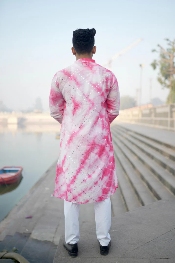 Gulabi Nazaqat Chanderi Silk Kurta with Checks and Mirror Embellishments
