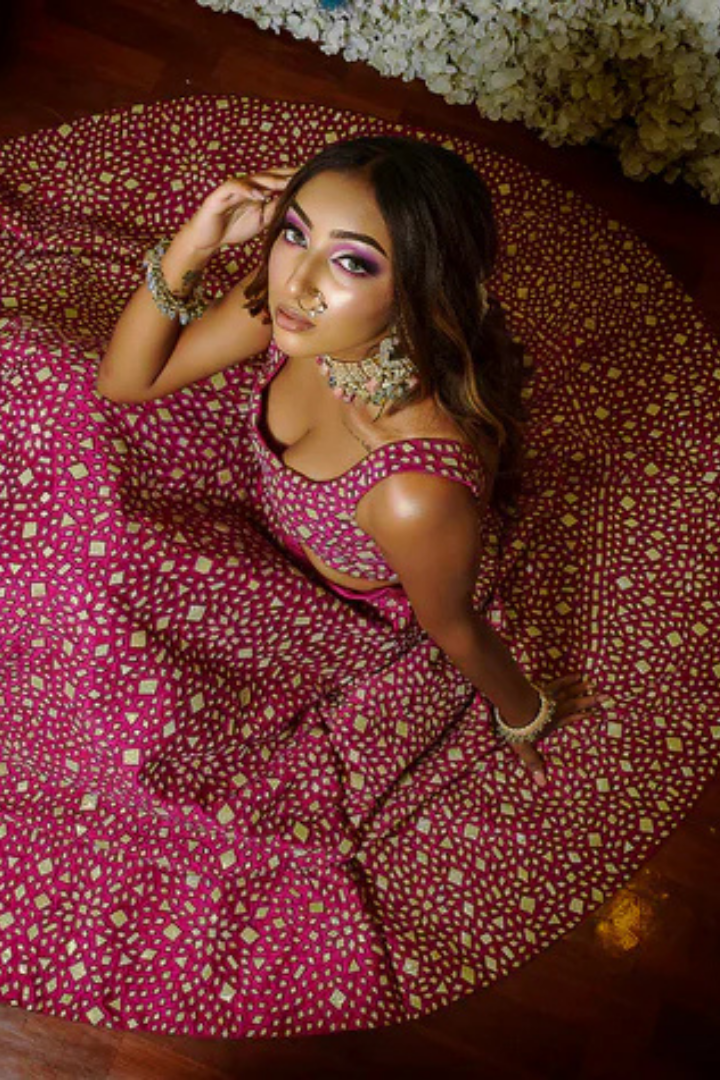 Raw Silk Lehenga with Applique Work Blouse and Georgette Dupatta