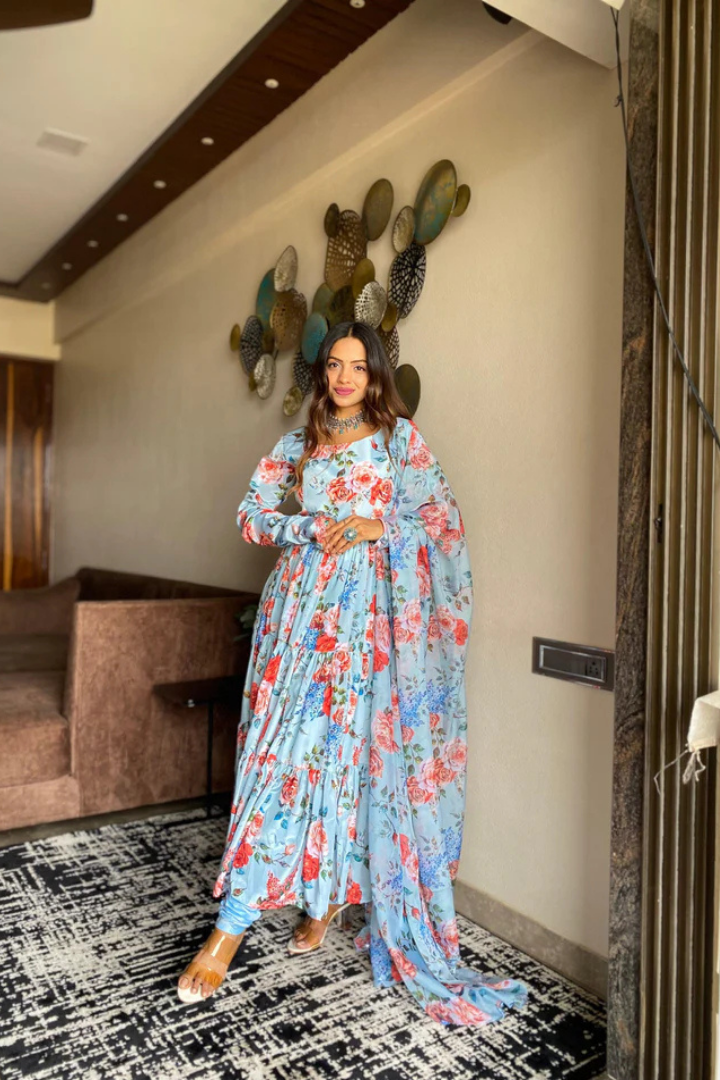 Designer Printed Ruffle Anarkali