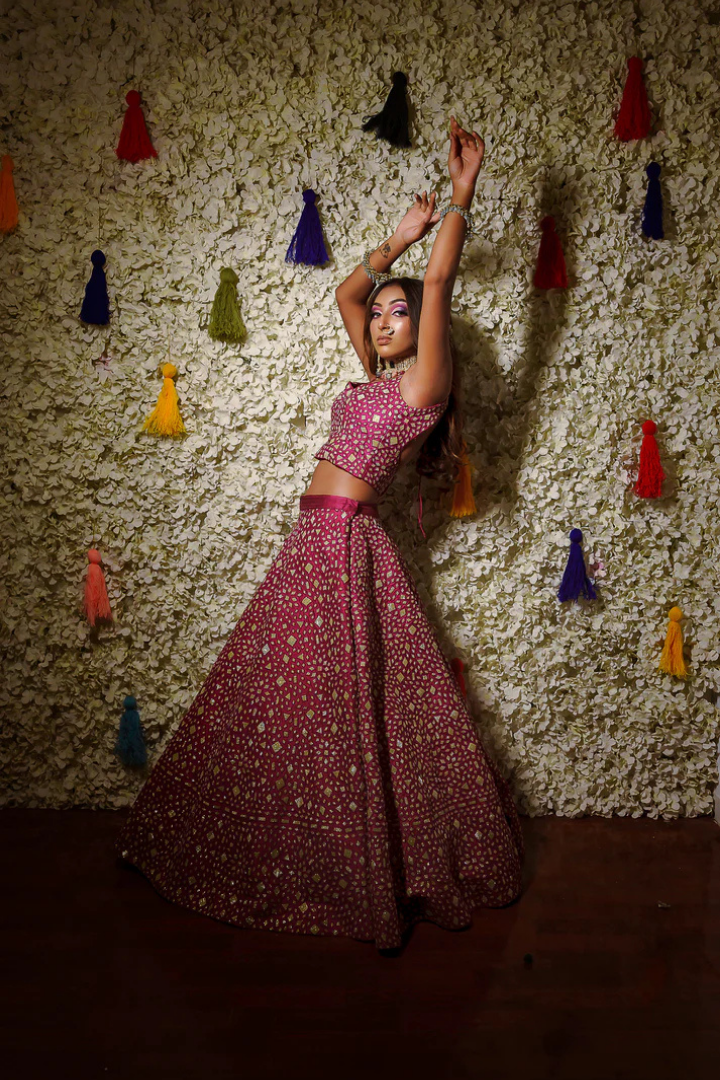 Raw Silk Lehenga with Applique Work Blouse and Georgette Dupatta