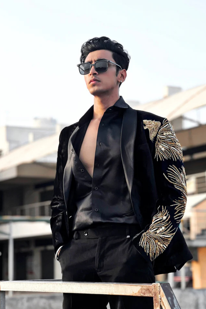 Handcrafted Embroidered Silk Blazer with Pants