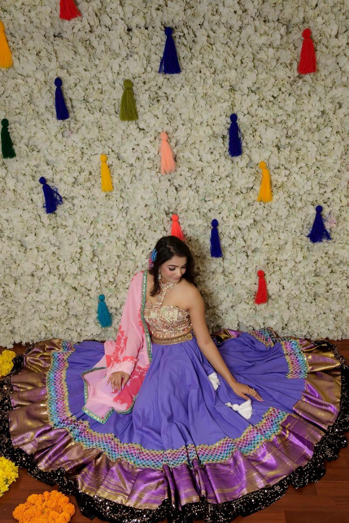 Purple Cotton Lehenga With Printed Dupatta
