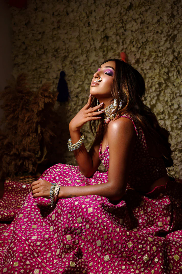 Raw Silk Lehenga with Applique Work Blouse and Georgette Dupatta