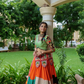 Green Blouse And Multicolour Lehenga With Navy Blue Dupatta