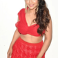 Red Ruffle Blouse And Worked Lehenga