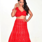 Red Ruffle Blouse And Worked Lehenga