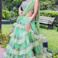 Green Ruffled Embroidered Lehenga