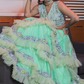 Green Ruffled Embroidered Lehenga