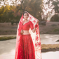 Red Net Sequence Embroidery Lehenga