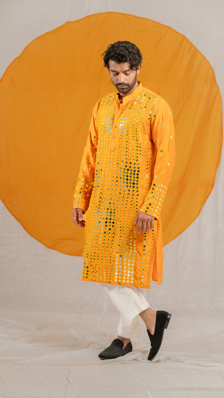 Luxe Granola Glass Mirror Raw Silk Kurta