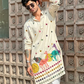 Comfy White Cotton Kurta with Colorful Embroidered Patches (Only Kurta)