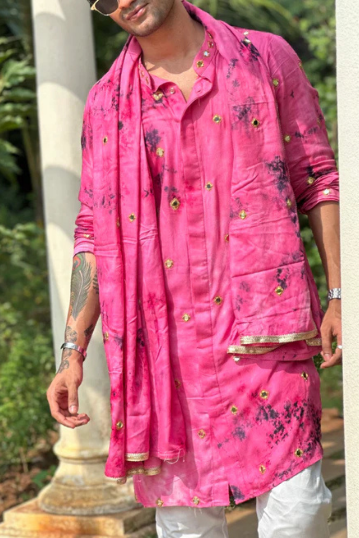 Champagne Indigo Mirror Work Kurta