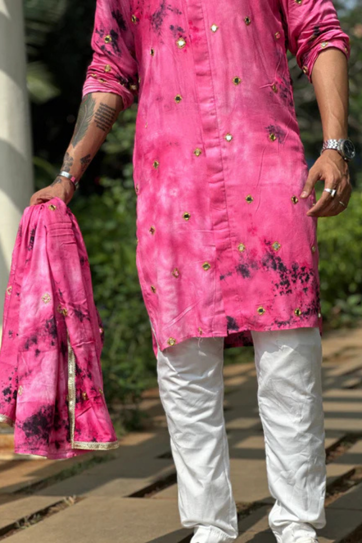 Champagne Indigo Mirror Work Kurta