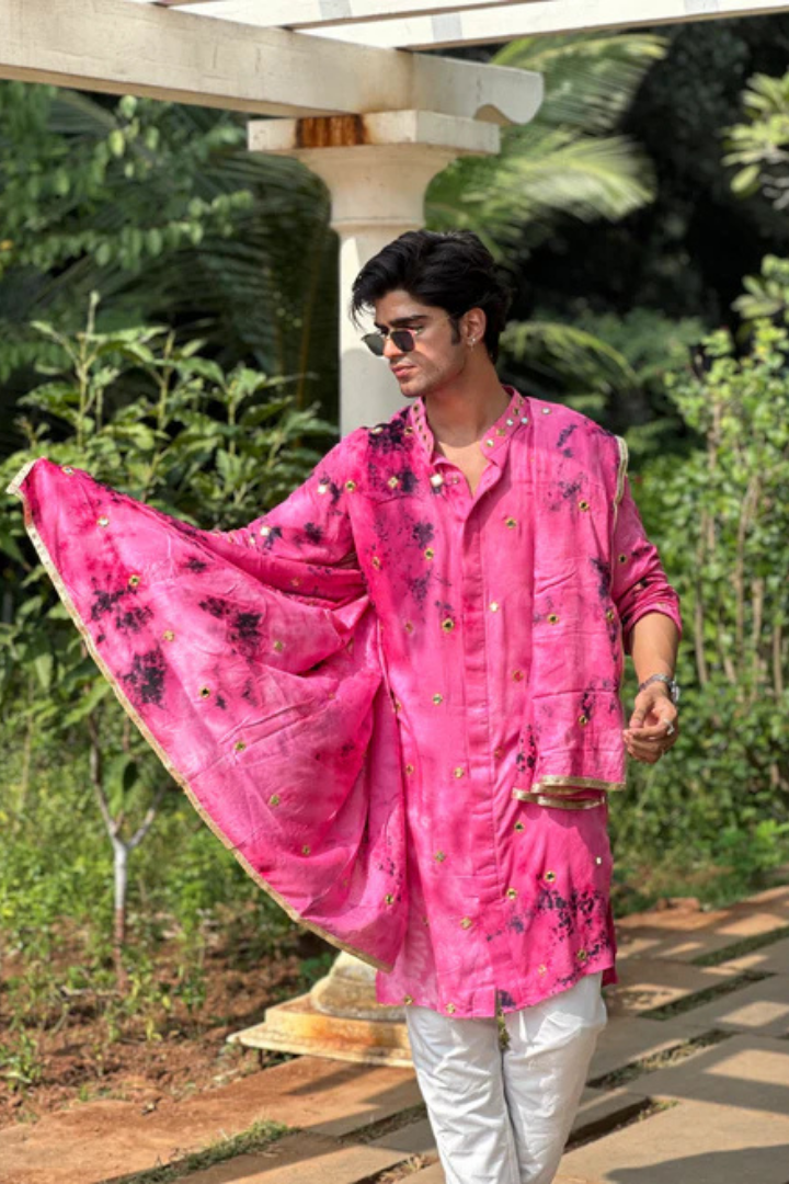 Champagne Indigo Mirror Work Kurta