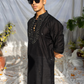 Handcrafted Black Silk Kurta with Yoke Mirror Work