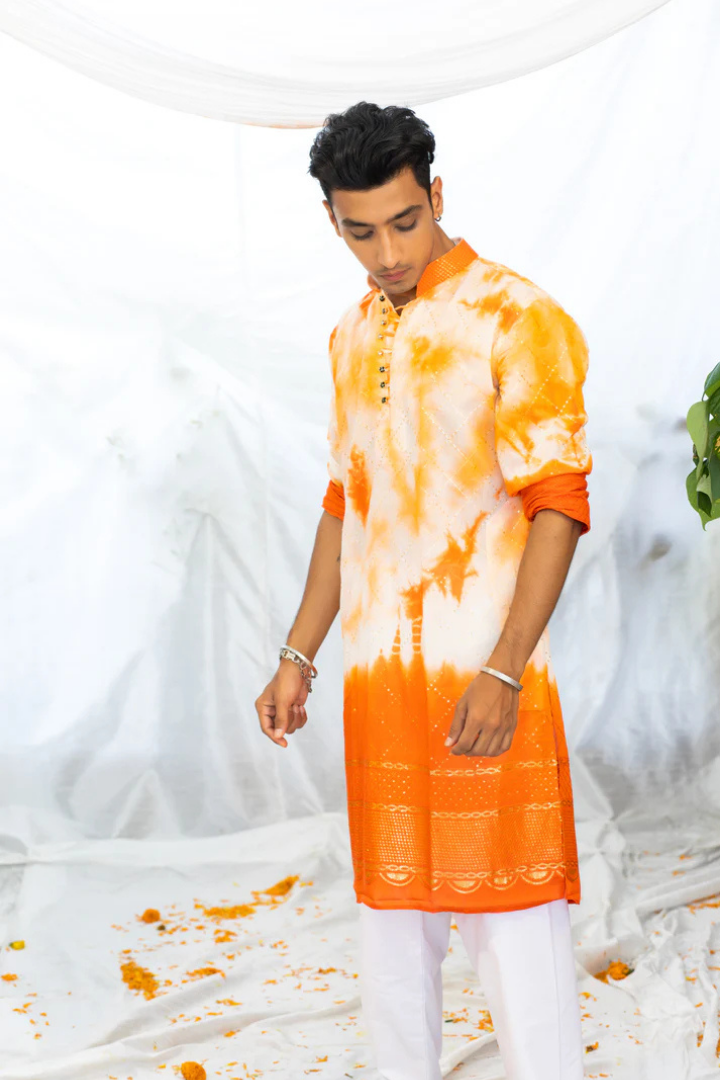 Stylish Orange Batik Kurta