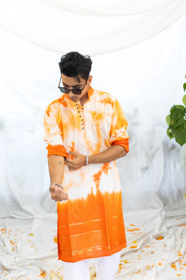 Stylish Orange Batik Kurta