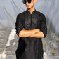 Handcrafted Black Silk Kurta with Yoke Mirror Work