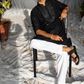 Handcrafted Black Silk Kurta with Yoke Mirror Work