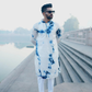 Nila-Wala Safed Chanderi Silk Tie & Dye Kurta