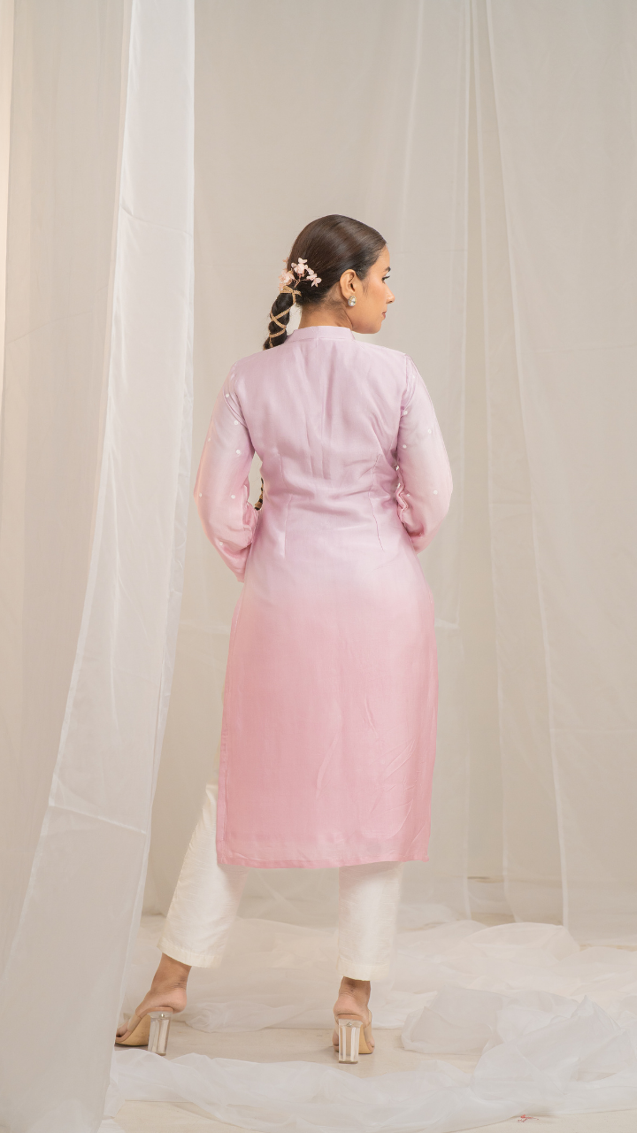Pink Cotton Modal Satin Haryali Kurta Pant Set