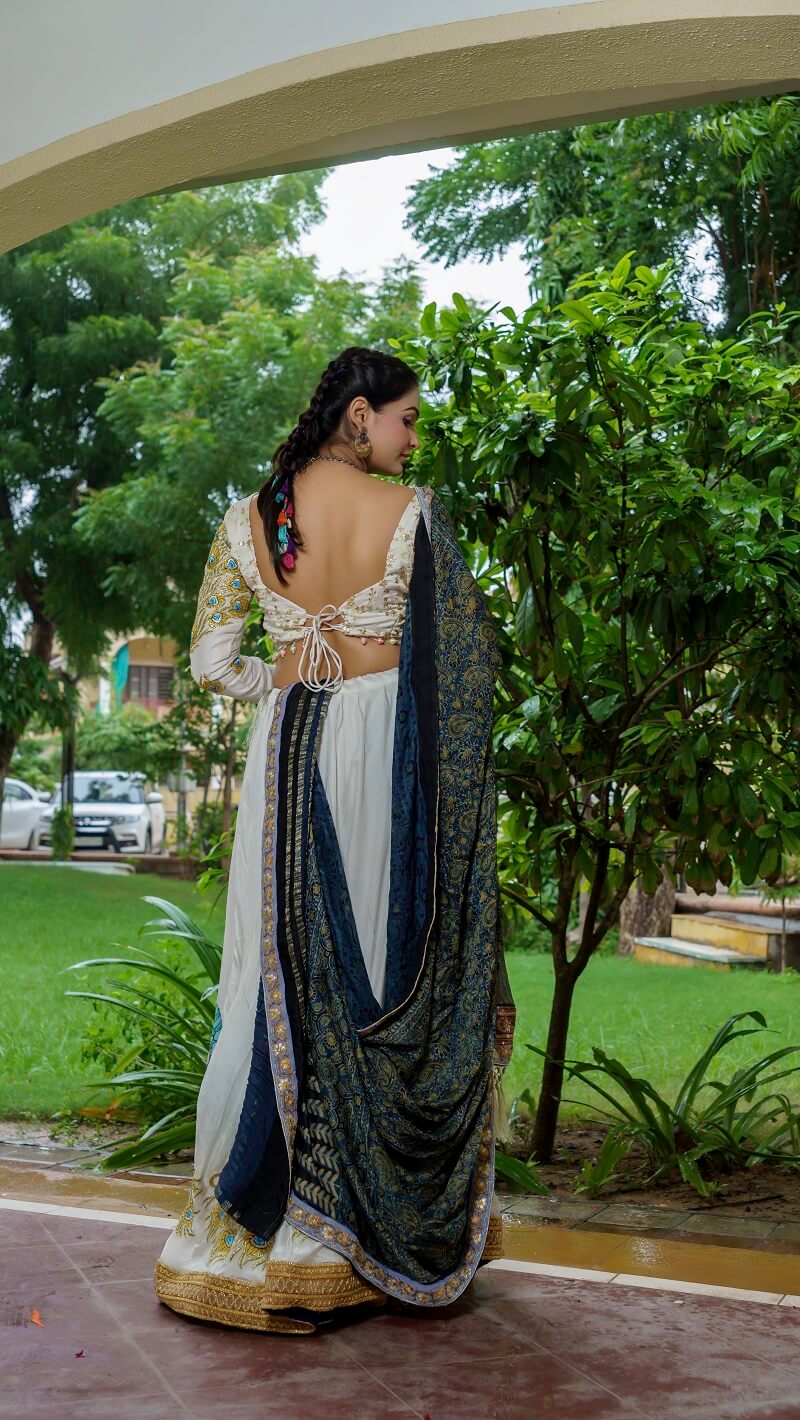 White Silk Lehenga With Gajji Dupatta