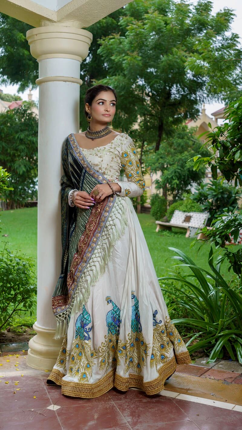 White Silk Lehenga With Gajji Dupatta
