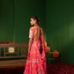 French Pink Georgette Crop Top, Skirt, and Dupatta Set