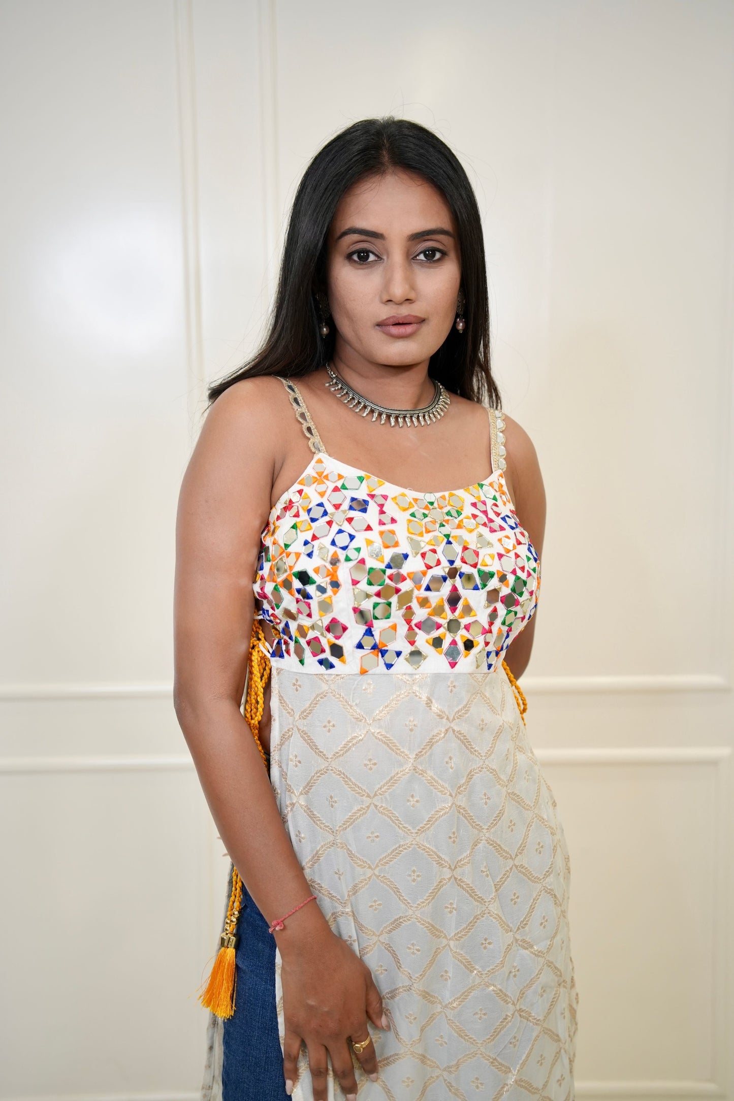 White Silk Tunic Multi Mirror