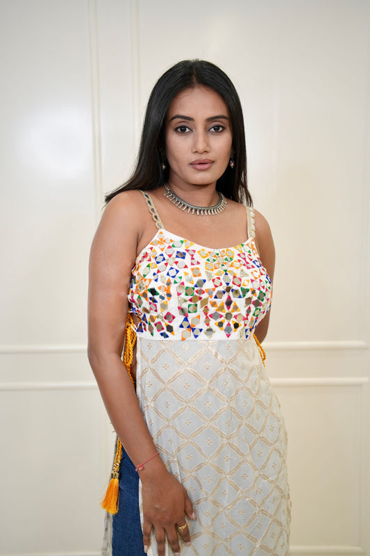 White Silk Tunic Multi Mirror