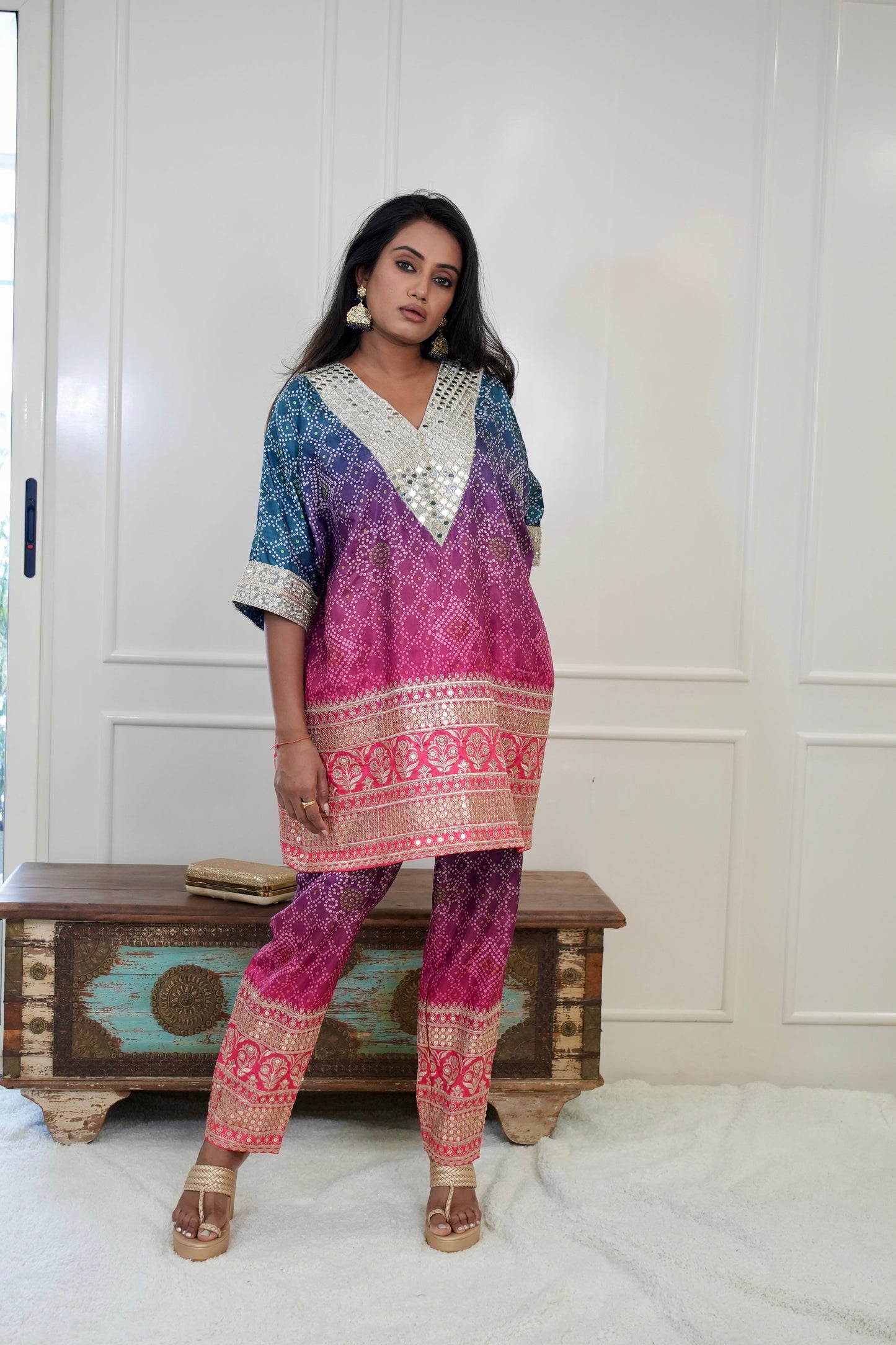 Bhandhani Mirror Kaftan Kurta With Pant