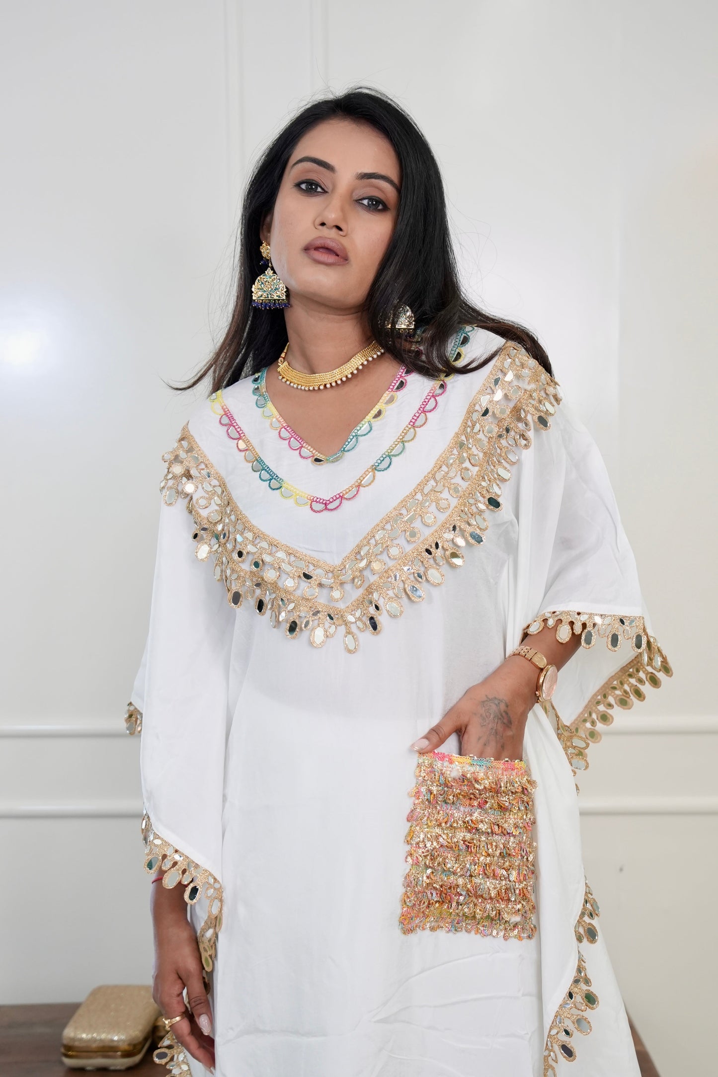 White Raw Silk Kafta Kurta With Pants