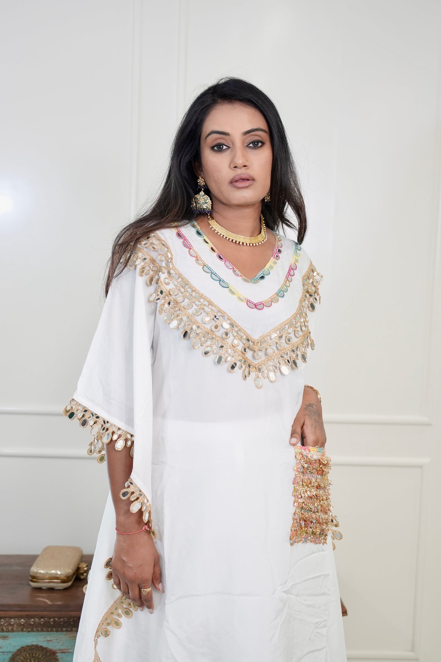 White Raw Silk Kafta Kurta With Pants
