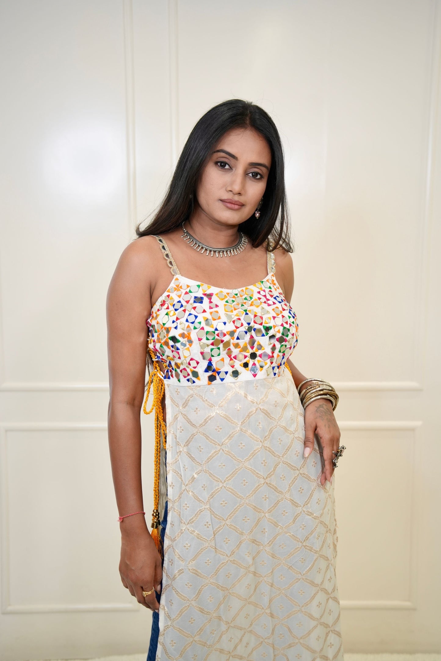 White Silk Tunic Multi Mirror