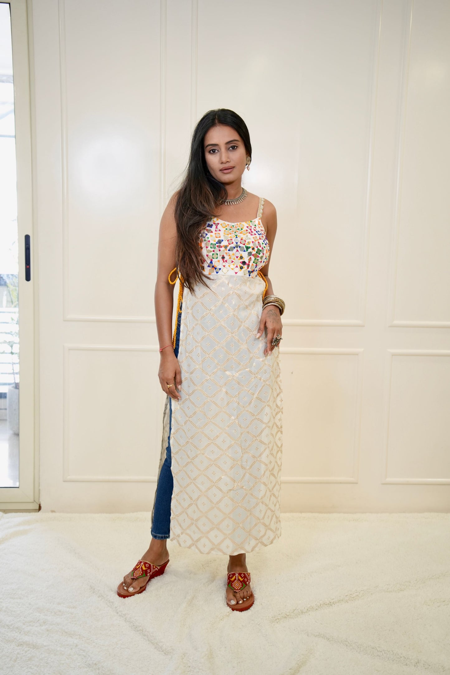 White Silk Tunic Multi Mirror