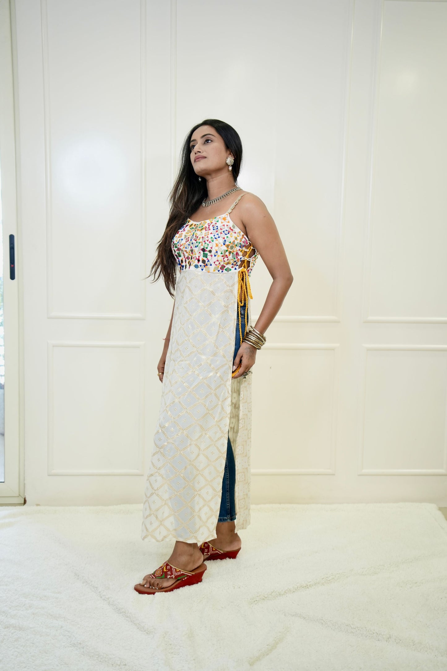 White Silk Tunic Multi Mirror