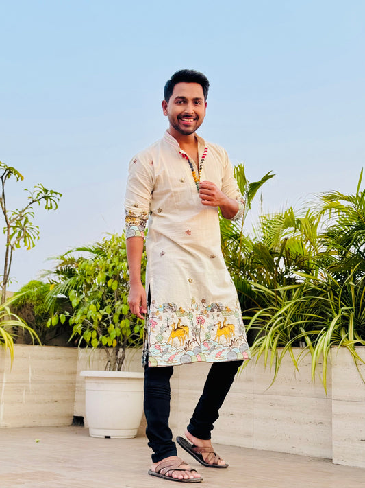 Safed Mal Mal forest Camel Kurta