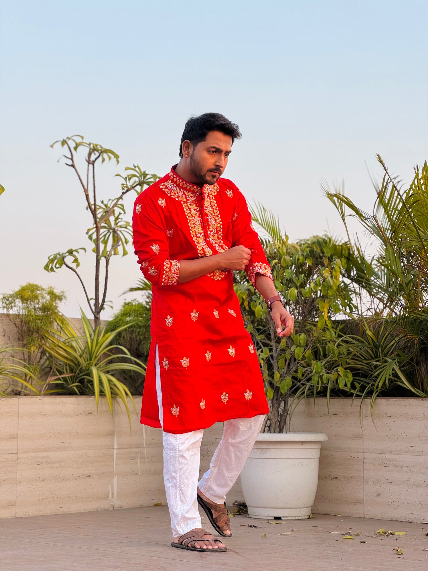 Red Heavy Kasab Embroidery Kurta