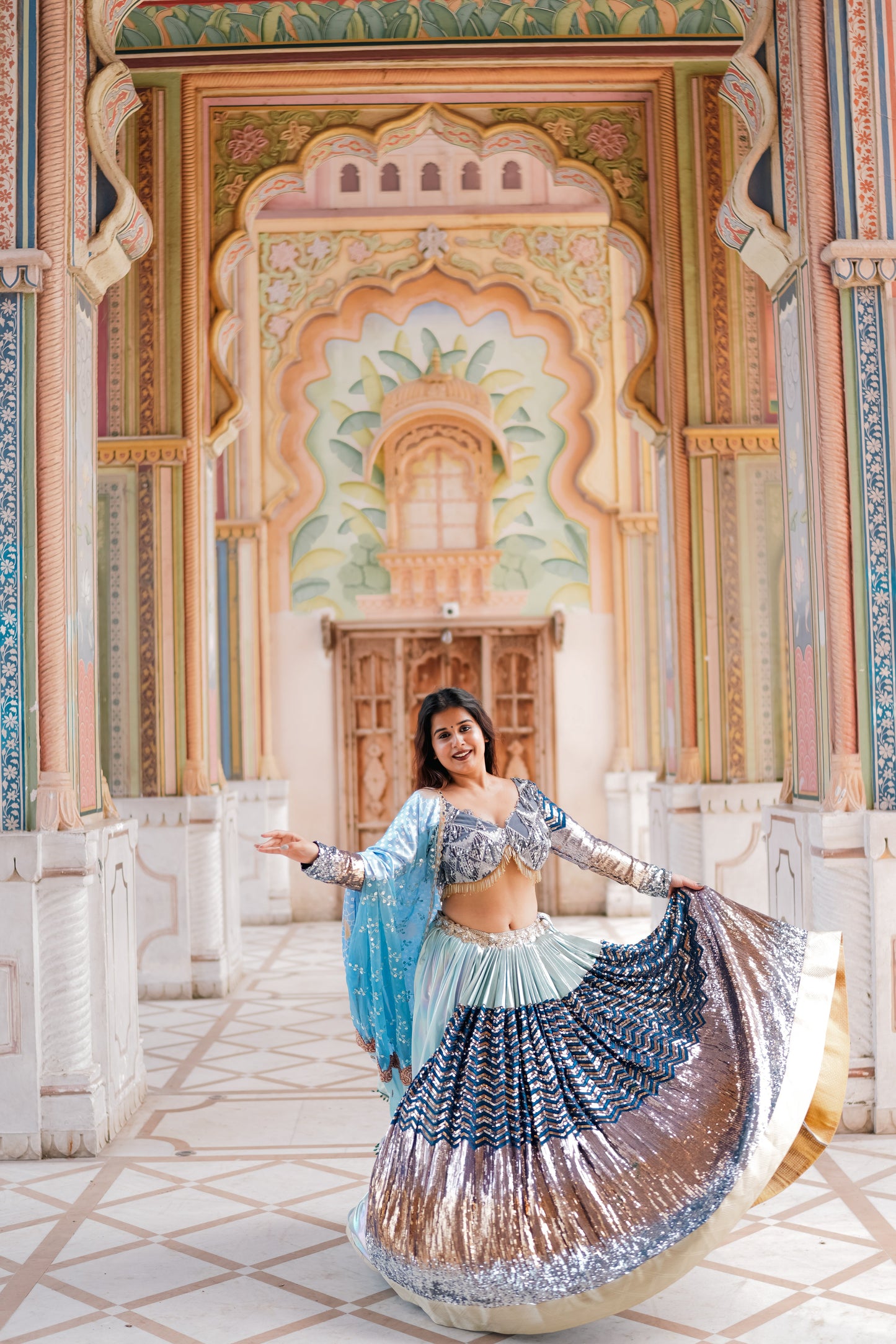 Odette Blue Sequence Lehenga Choli