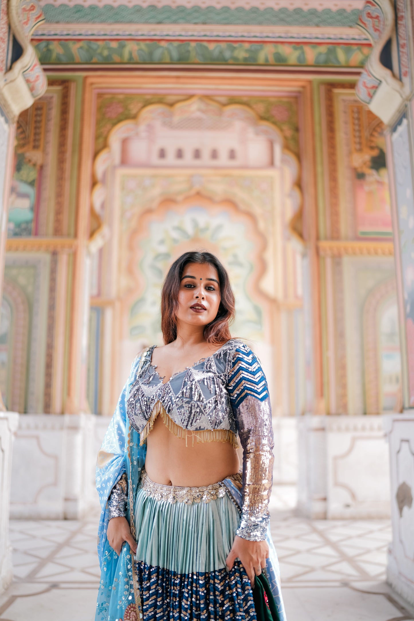 Odette Blue Sequence Lehenga Choli