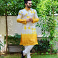 Yellow Batik Print Kurta with Self-Embroidery