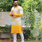 Yellow Batik Print Kurta with Self-Embroidery