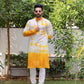 Yellow Batik Print Kurta with Self-Embroidery