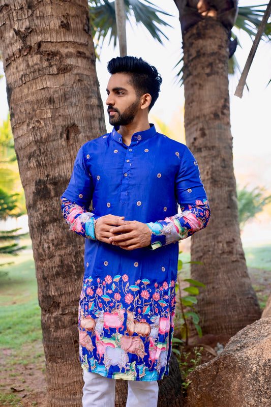 Purple Cattle Embroidered Kurta