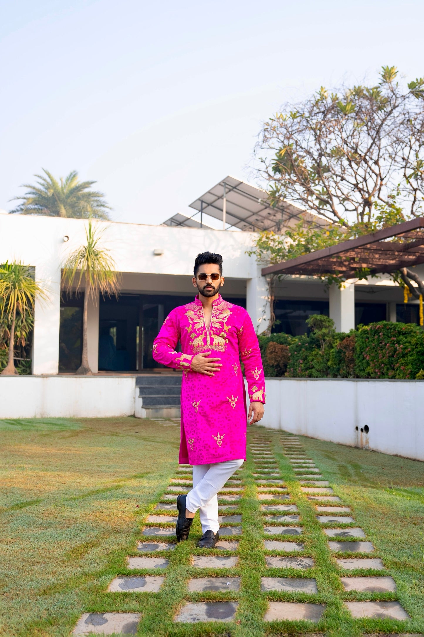 Rani Pink Hathi Ghoda Kurta