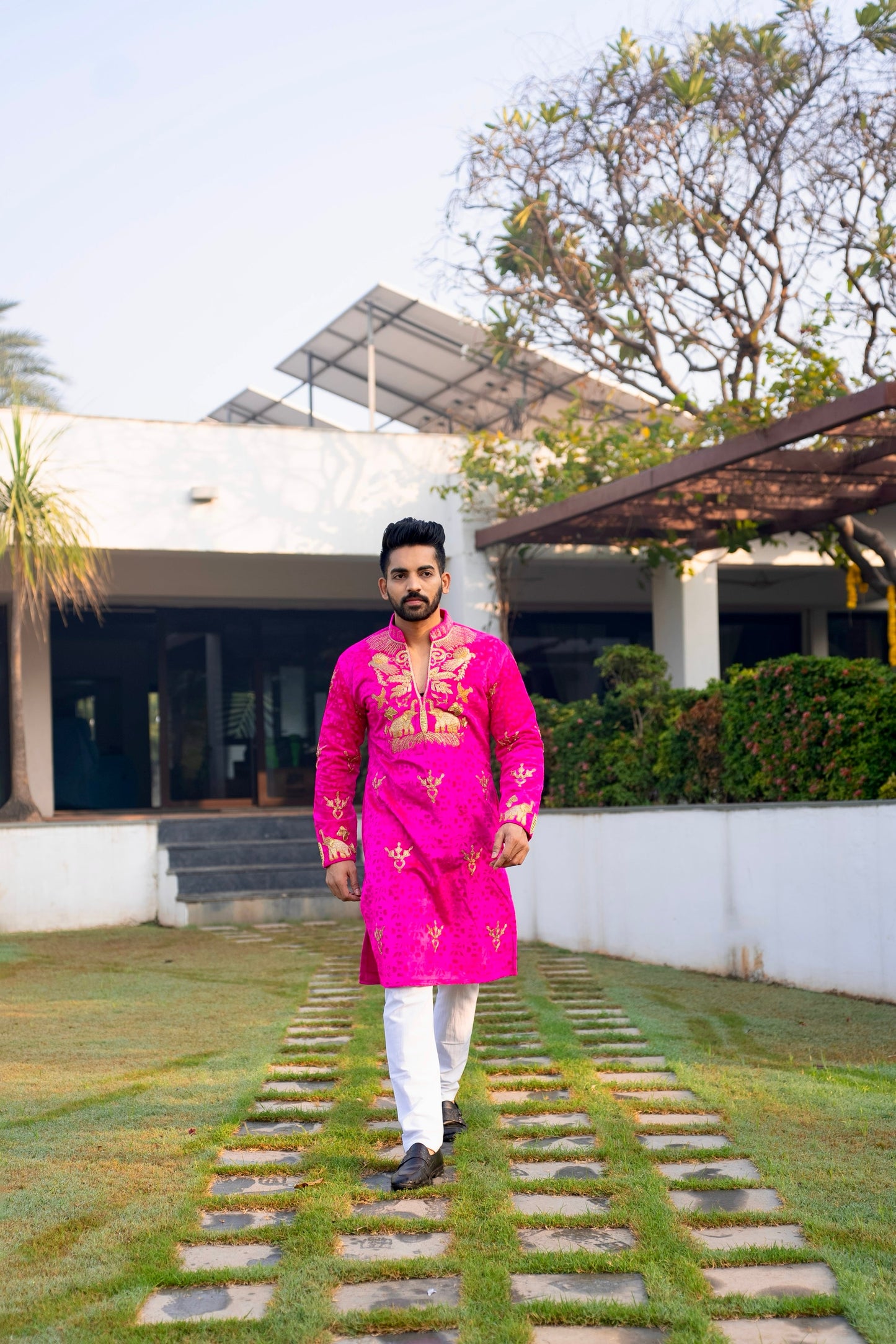Rani Pink Hathi Ghoda Kurta