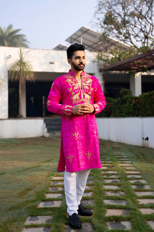 Rani Pink Hathi Ghoda Kurta