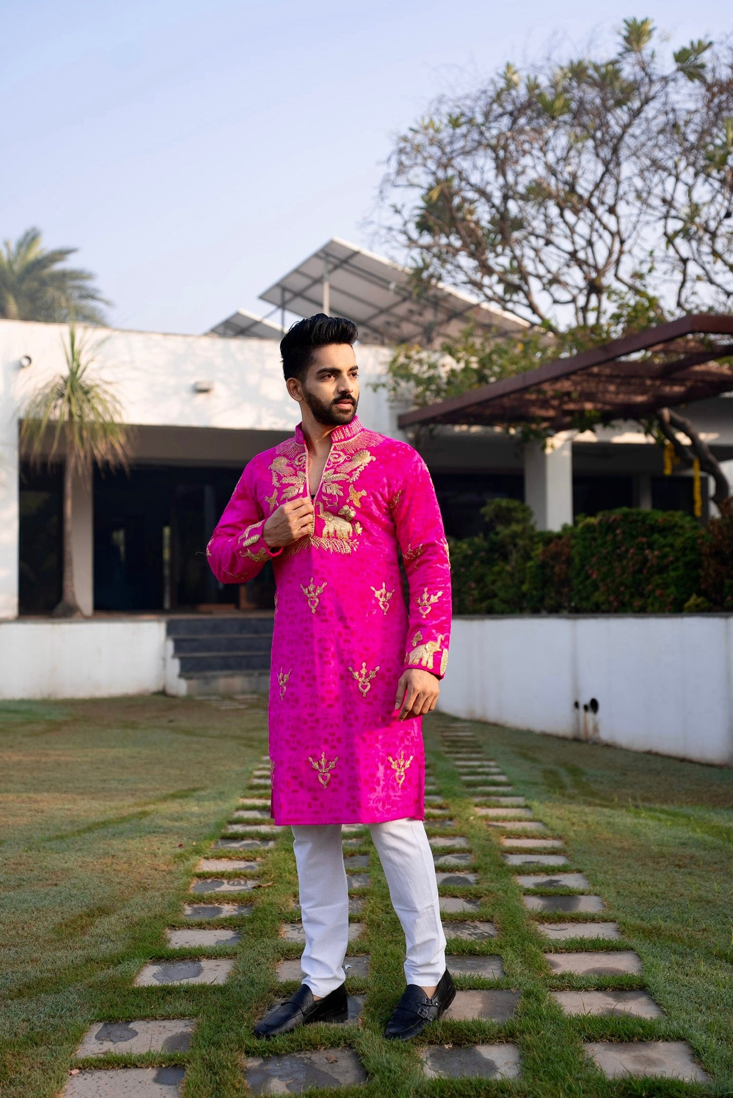 Rani Pink Hathi Ghoda Kurta