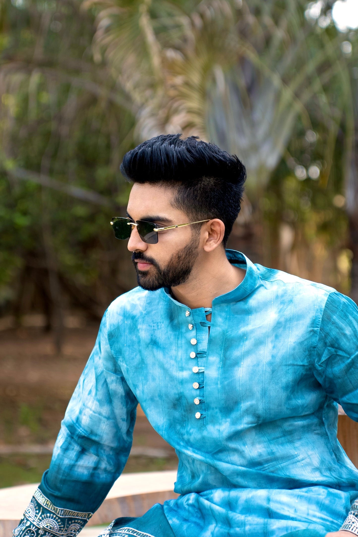 Process Blue Batic Gold Embriodery Kurta
