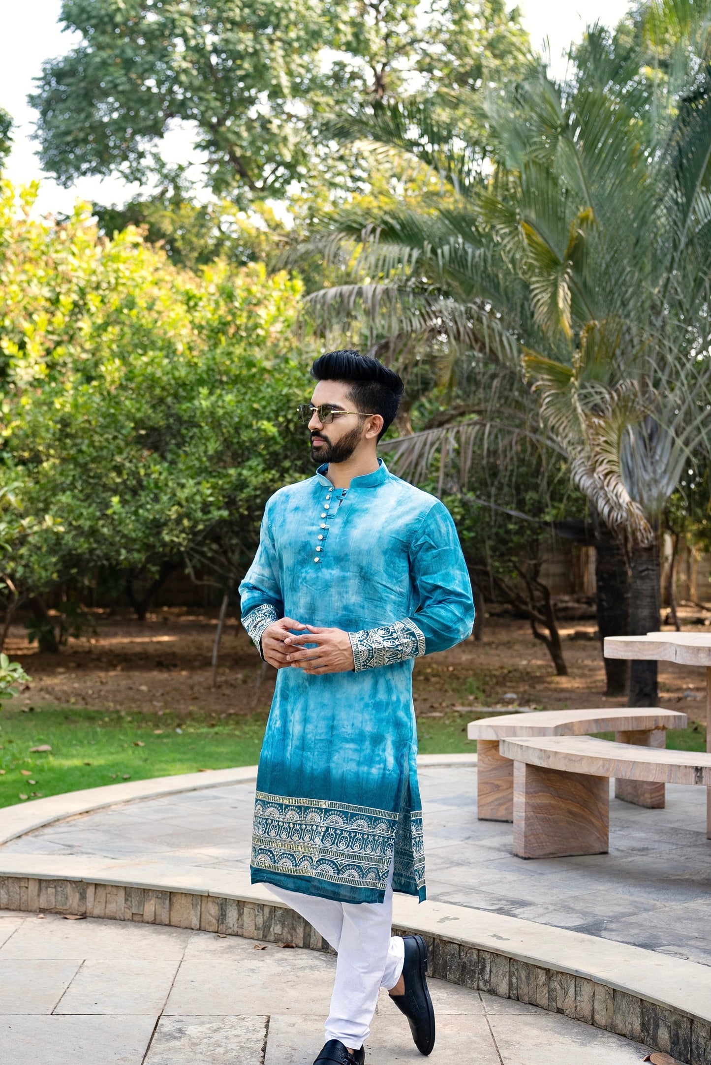 Process Blue Batic Gold Embriodery Kurta